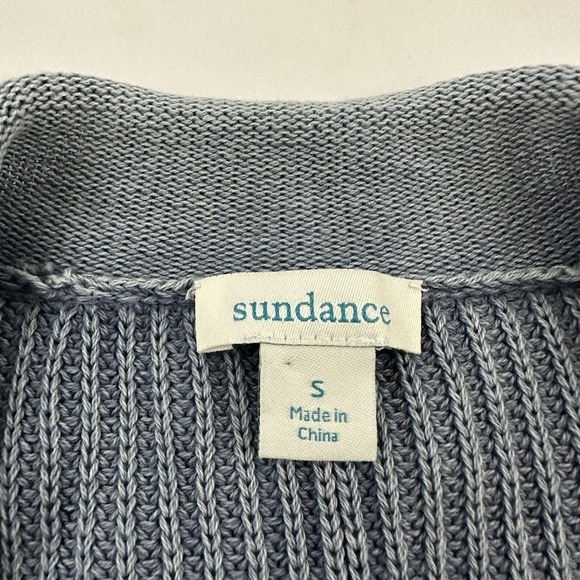 Sundance Open Front Cardigan Sweater Size S Light Blue Fringe Trim Chunky - Picture 6 of 12